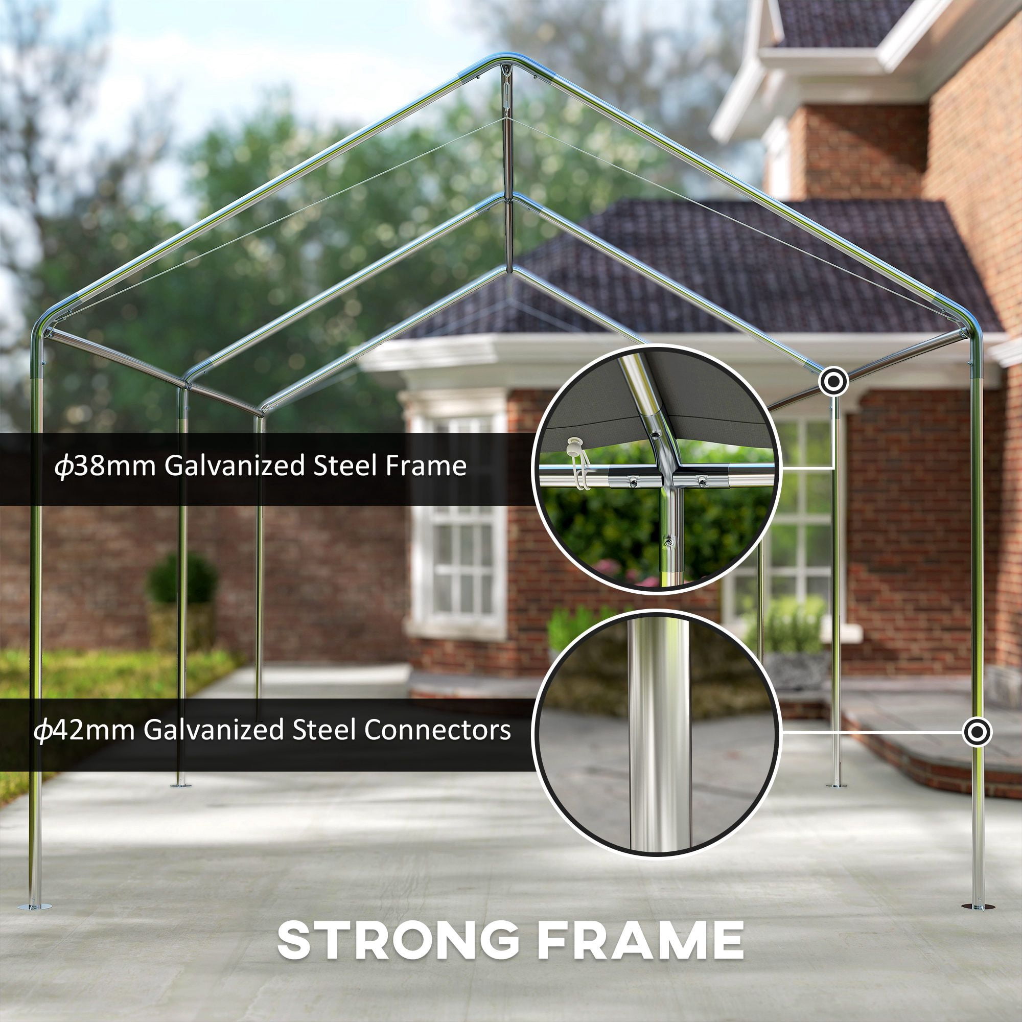 Outsunny 9.6' x 19.5' Carport Canopy, Heavy Duty Galvanized Steel Frame with PE Cloth, Weather Protection for Small to Medium Vehicles, Grey Outdoor Car Tent with Anchor Kit