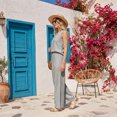 thumbnail image 4 of 2 Piece Sets for Women Casual Summer Sleeveless Round Neck Top Wide Leg Pants Lounge Travel Vacation Outfits Tank Tops Sets Casual Solid Color Outfit, 4 of 5