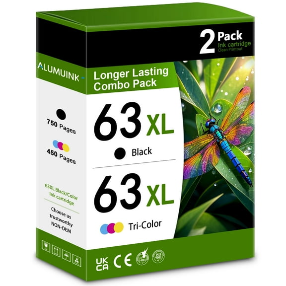 63XL Ink Cartridges Black / Tri-Color Compatible for HP 63 Ink Cartridges for OfficeJet 3830 3833 4650 4652 4655 5255 5258 Envy 4512 4520 DeskJet 1112 3630 Printer (2-Pack)