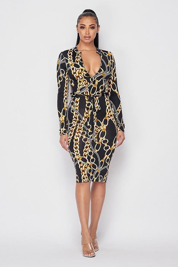 black chain print dress