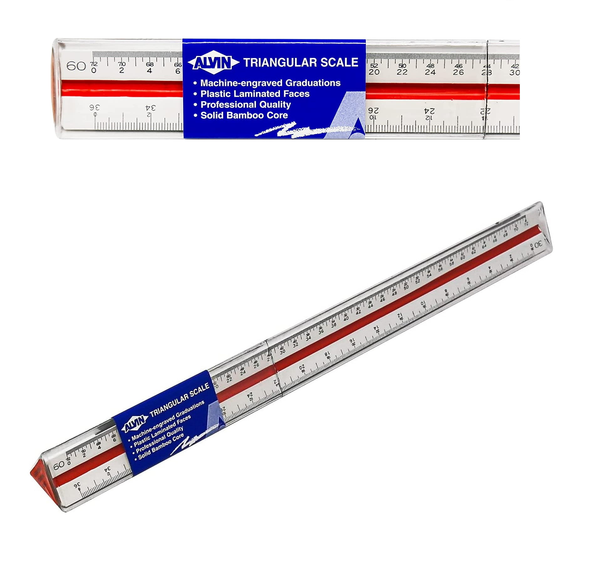 Alvin 12 in. Triangular Engineer Metric Scale Ruler, Bamboo Wood Rulers