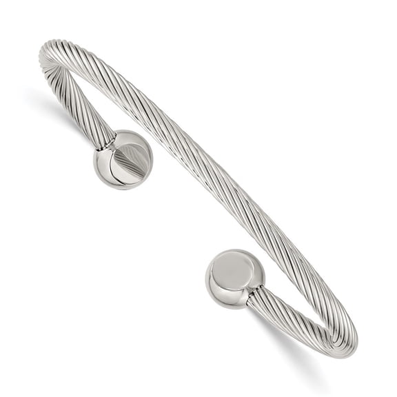 Diamond2Deal Stainless Steel Polished Cuff Bangle Bracelet for Men 6.75"