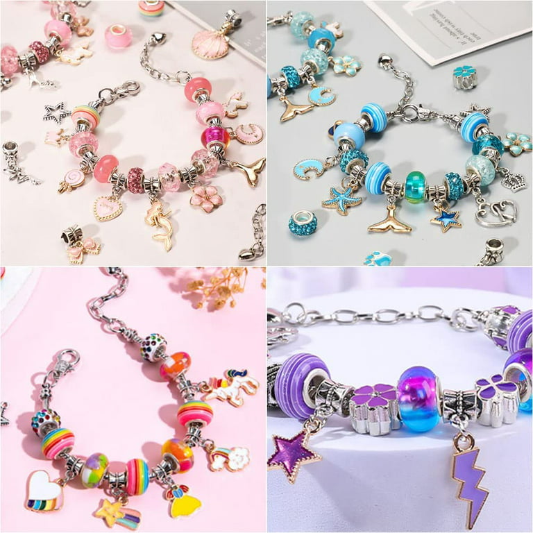  Charm Bracelet Making Kit for Girls 3-12, Kids Jewelry Making  Kit 66Pcs Jewelry Kits for Girls Ages 8-12 Jewelry Maker Craft Necklace  Birthday Christmas Gifts with Initial Jewelry Organizer Box - S