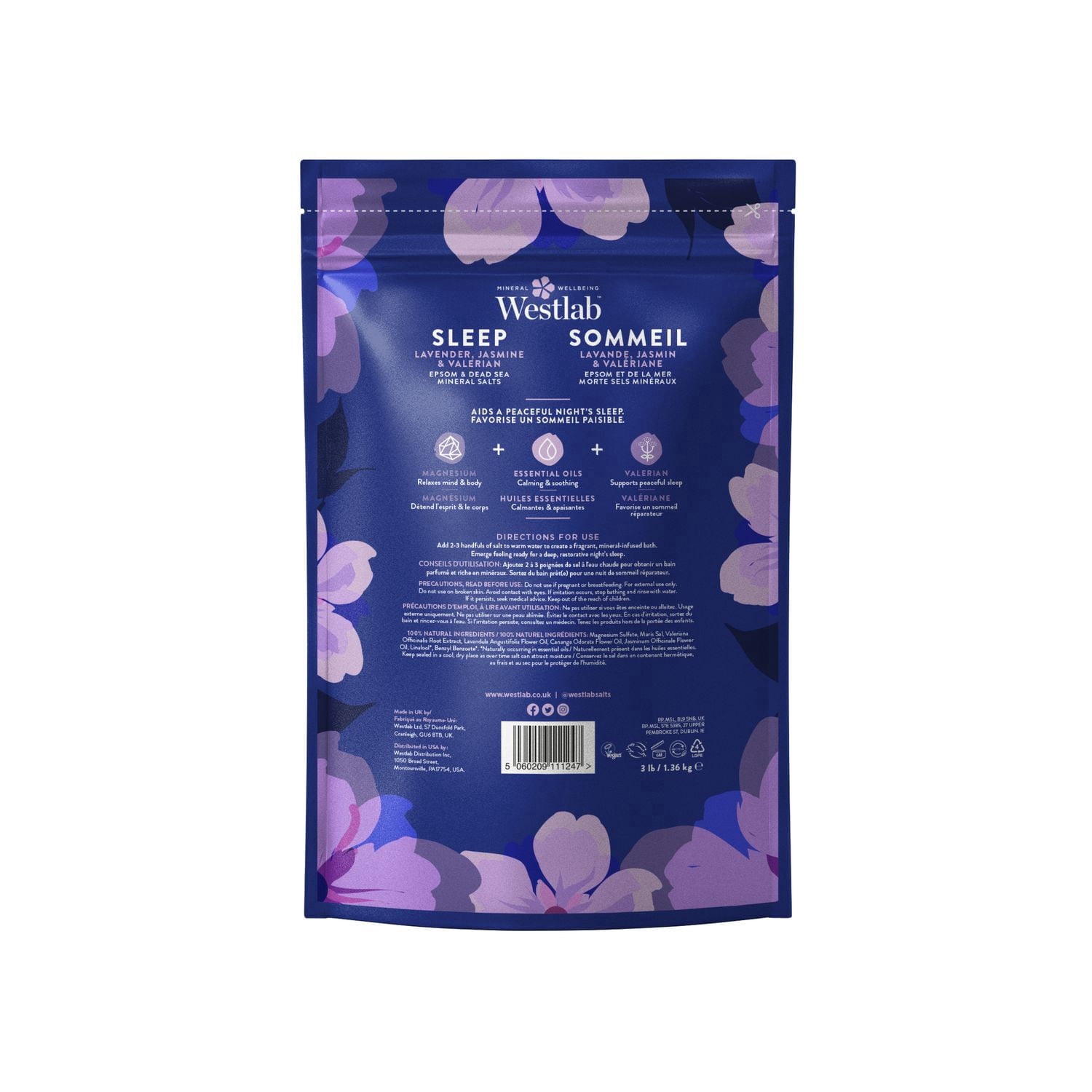 Westlab Sommeil - Sels de Bain d'Epsom et de la Mer Morte, Parfumés à la Lavande, Jasmin et au Valériane |  100% végétalien, 100% naturel, 100% sans cruauté.