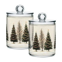 Yayeee 2 Pack Qtip Holder Bathroom Cotton Swab Canister with Lid Clear Dispenser Set, Hand Drawn Christmas Stars