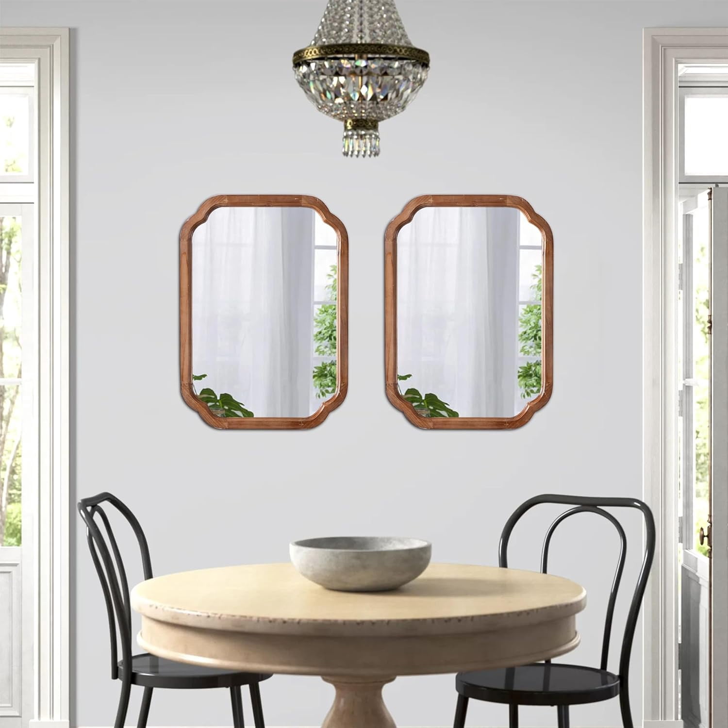 Sintosin Farmhouse Mirrors for Wall Decor 17" x 24", Distressed Wood Frame Bathroom Mirrors for over Sink, Decorative Arched Corner Rectangle Mirror for Home Decor