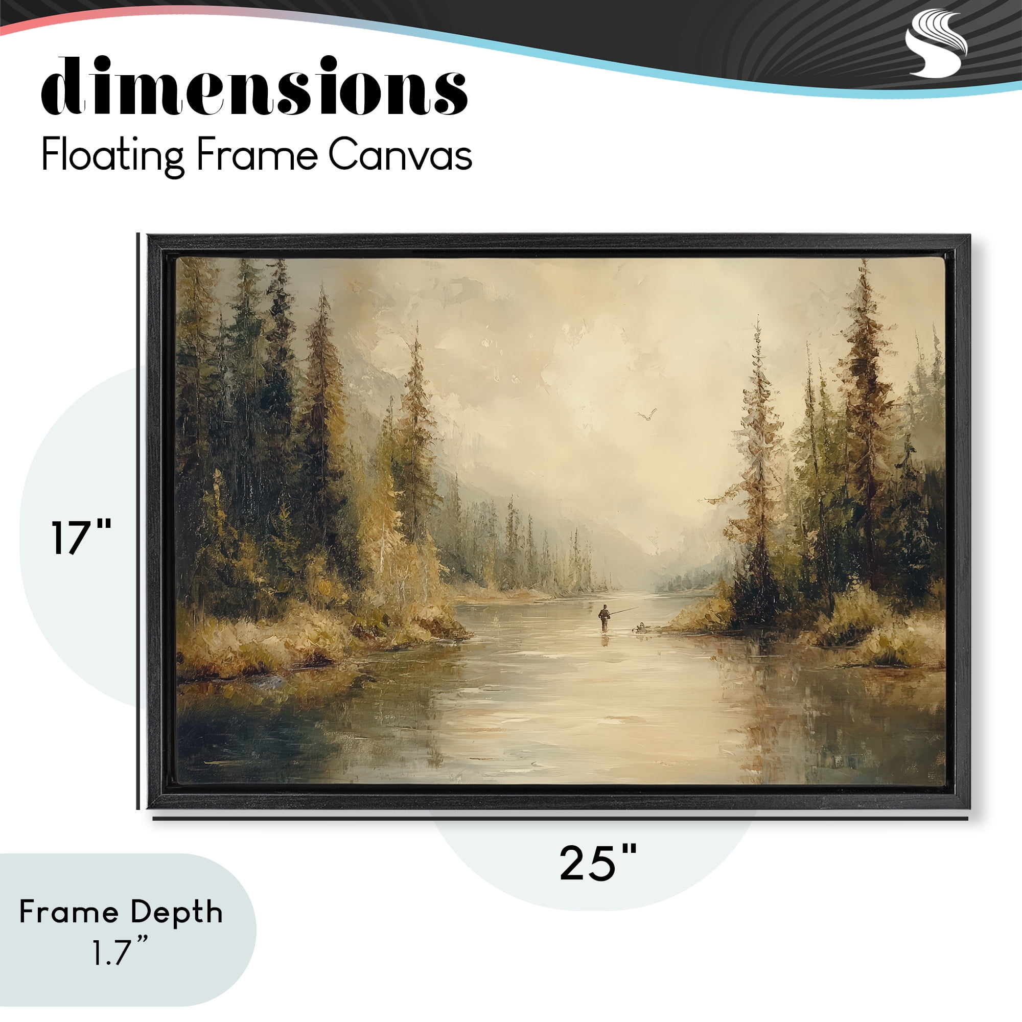 Stupell Industries Fly Fisher at Misty River Black Framed Floater Canvas Wall Art, design by Petal Prints Design
