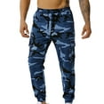thumbnail image 2 of Camo Pants Men Joggers Combat Military Camouflage Cargo Pants with Multi Pockets Slim Fit Elastic Waist Drawstring BDU Pants Men Blue L, 2 of 4