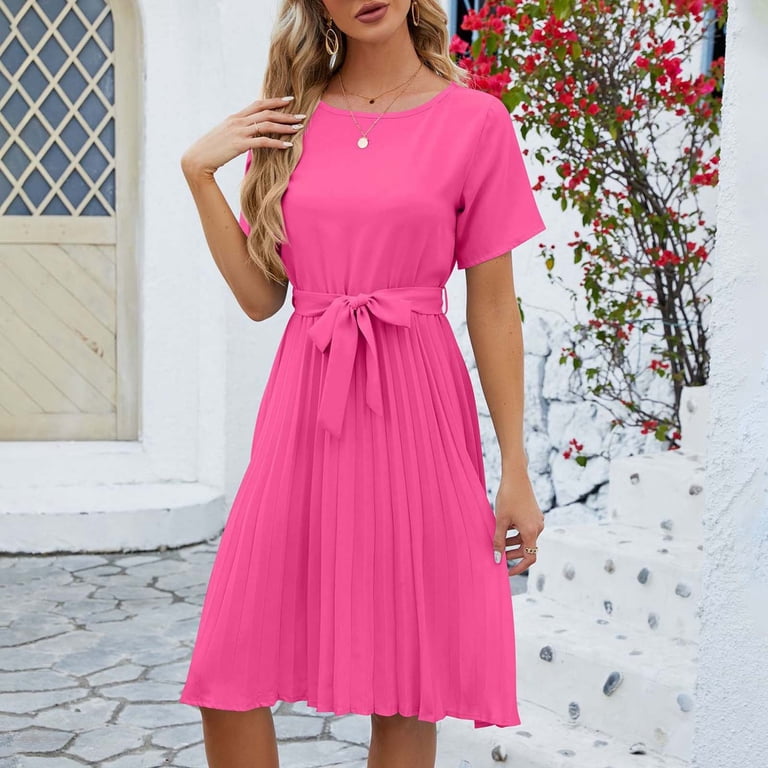YUHAOTIN Jumper Dress for Women Women's Solid Color Round Neck Pleated Lace Up Loose Short Sleeve Dress Tshirt Dress Women Plus Size Casual Dresses - Walmart.com YUHAOTIN Jumper Dress for Women Women's Solid Color Round Neck Pleated Lace Up Loose Short Sleeve Dress Tshirt Dress Women Plus Size Casual Dresses - Walmart.com