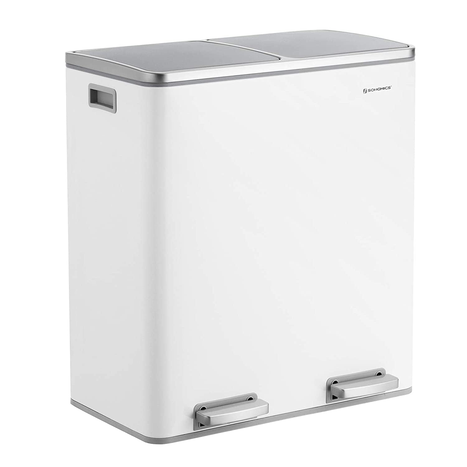 2 x 30L Recycling Bin Cloud White LTB060A01 Metal Pedal Bin Handles Airtight Plastic Inner Buckets and Hinged Lids Soft Closure SONGMICS Dual Rubbish Bin with Dual Compartments 