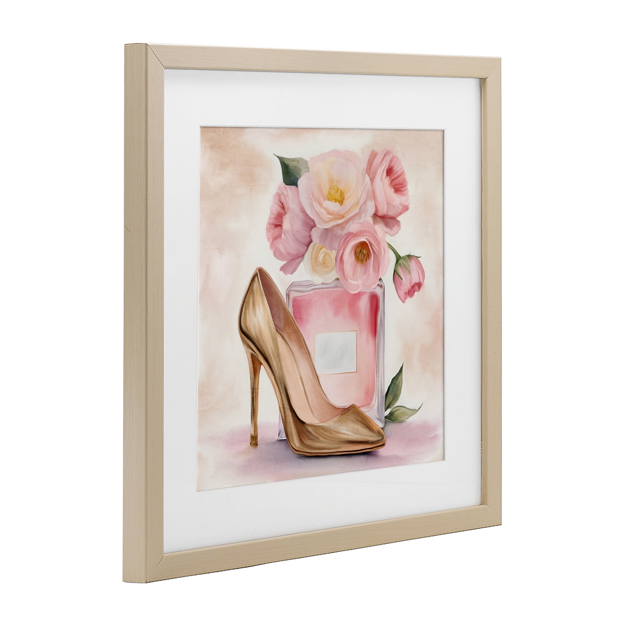Stupell Industries Pink Beauty Heel & Flowers Birch Framed Print Under Glass, design by Kim Allen