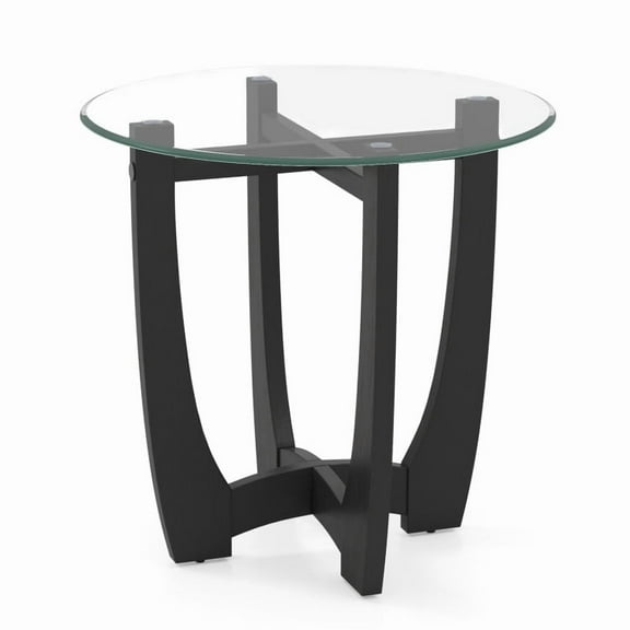 23.5 Inch Round End Side Table with Tempered Glass Tabletop
