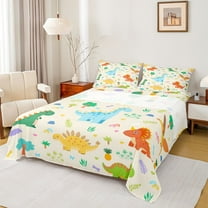 Homewish Cartoon Cute Dinosaur Bed Sheets, Kawaii Animal Lover King Sheets, Plant Botanical Sheet Set, Lightweight Room Decor, 4pcs