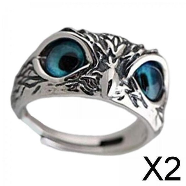 2x Anillos de Búho de Ojo de Demonio, Anillo Abierto de Animal, Retro, Fresco, Ajustable, Elegante Anillo de Declaración, Anillos de Animales para 2 piezas