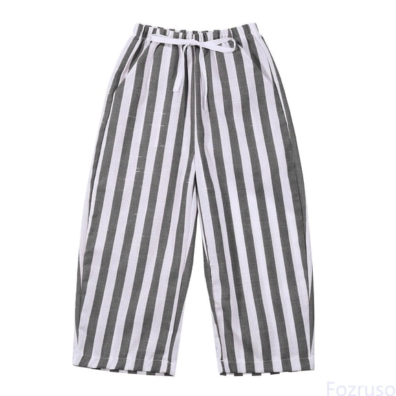 Fozruso Kids Girl Boys Striped Long Pants Elastic Waist Summer Pants Sizes 18-24 Months(Black)