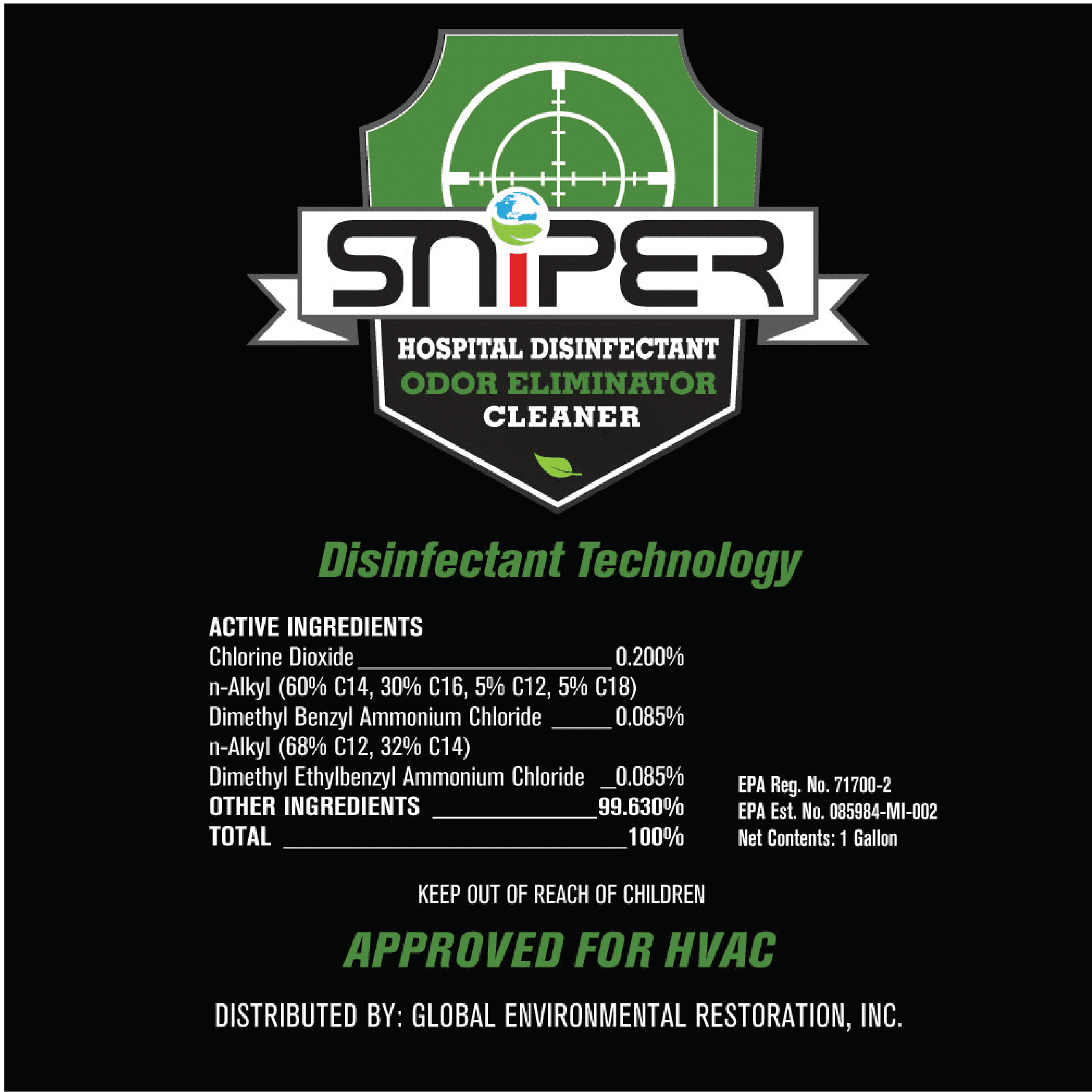 Sniper Hospital Disinfectant, Odor Eliminator and All-Purpose Cleaner, 16 Ounce Spray