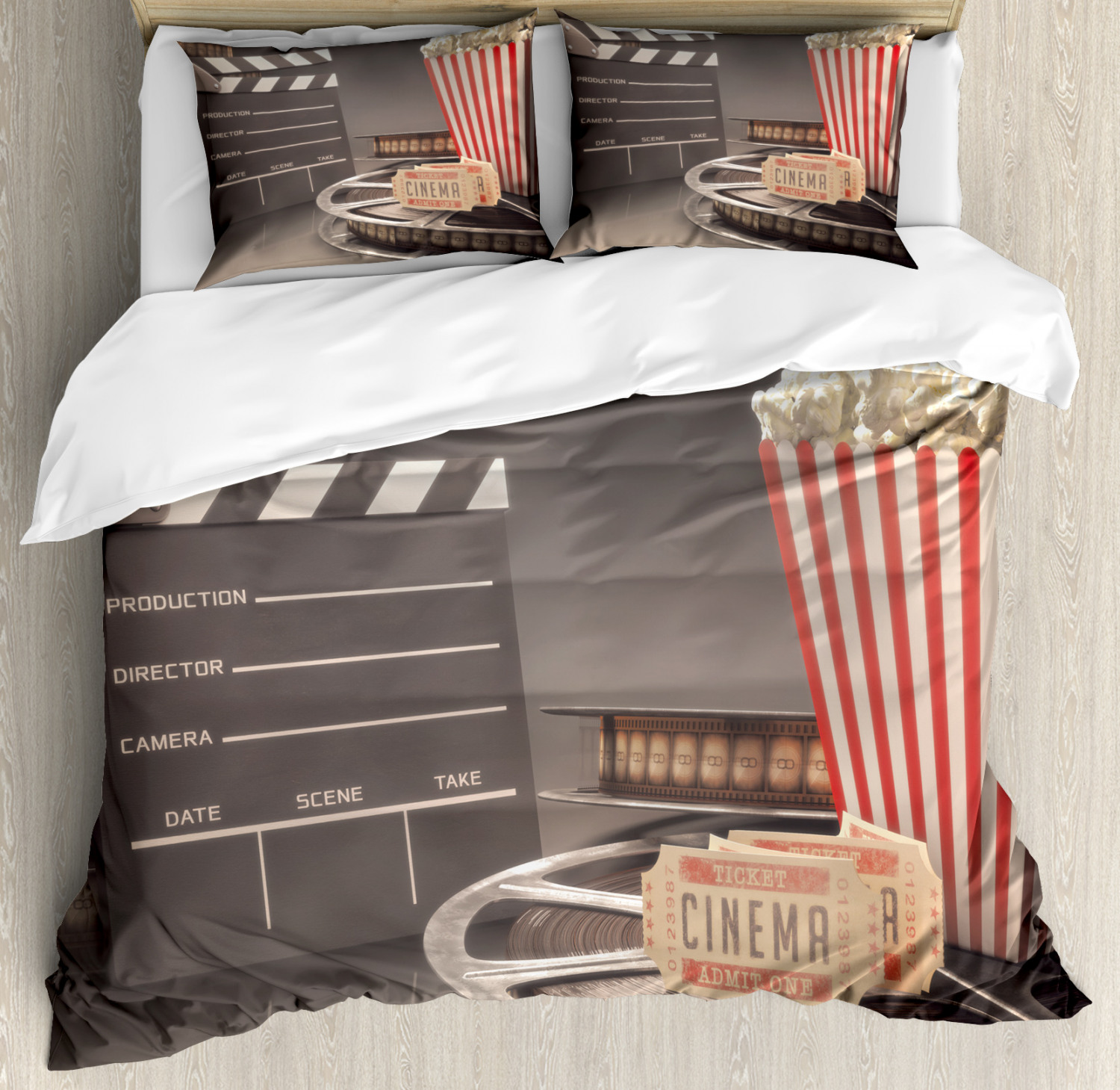 Movie Theater Theme Queen Duvet Cover Set with Pillow Shams