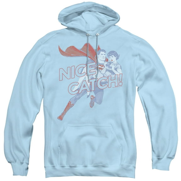 Superman Nice Catch Adult Pullover Hoodie Sweatshirt Light Blue