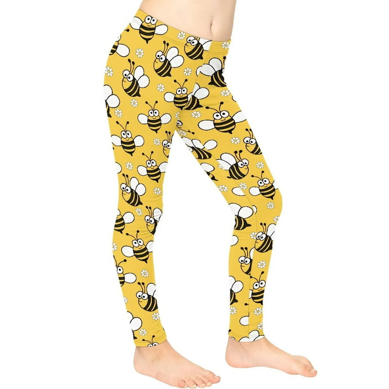 FKELYI Cartoon Bee Print Tights Yoga Teenagers Girls Years Leggings Kids 4-5 Waisted Size Breathable Pants for Jogging Vacation High Leisure