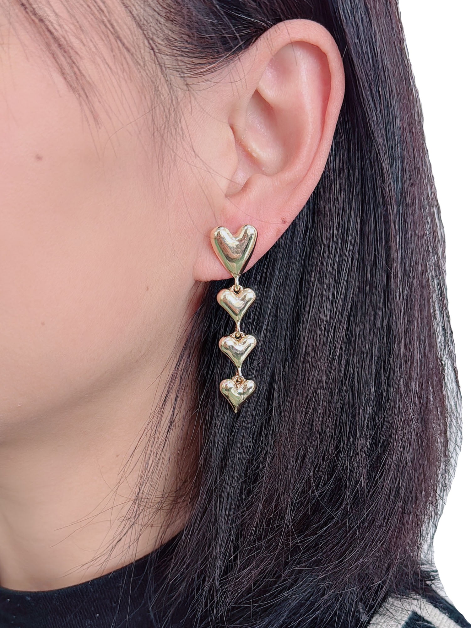 Time and Tru 4 Heart Linear Gold Fashion Earrings