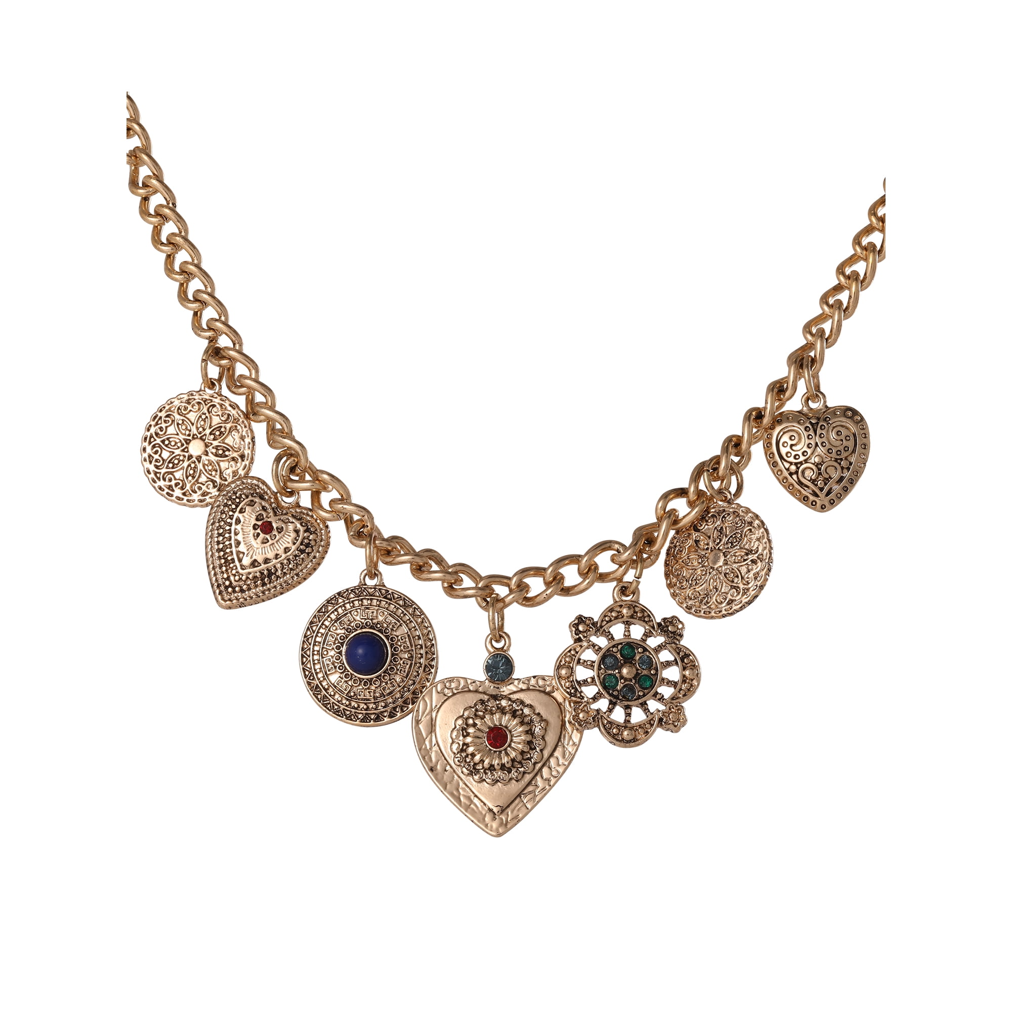Jessica Simpson Women's Heart Charm Necklace with Figaro Chain, 18" + 3" Extender