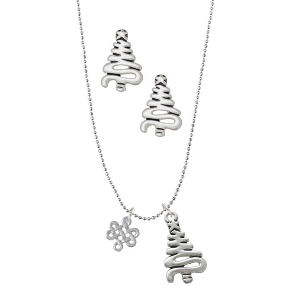 Delight Jewelry Silvertone Mini Open Infinity Knot Silver tone Zig Zag Christmas Tree Charm Necklace and Stud Earrings