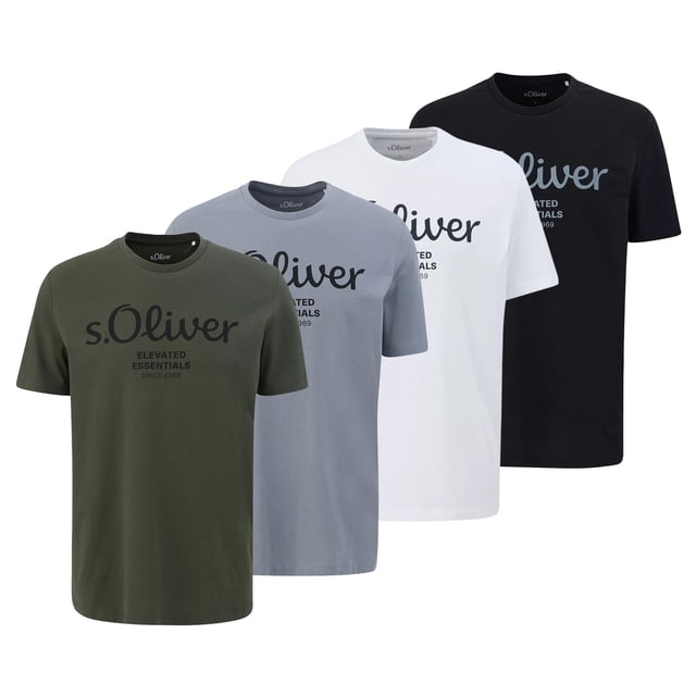 s.Oliver Camiseta para hombre, pack de 4 - básica, estampado logo, cuello redondo, algodón Blanco/verde oscuro/gris claro/negro 3XL (XXX-Large)