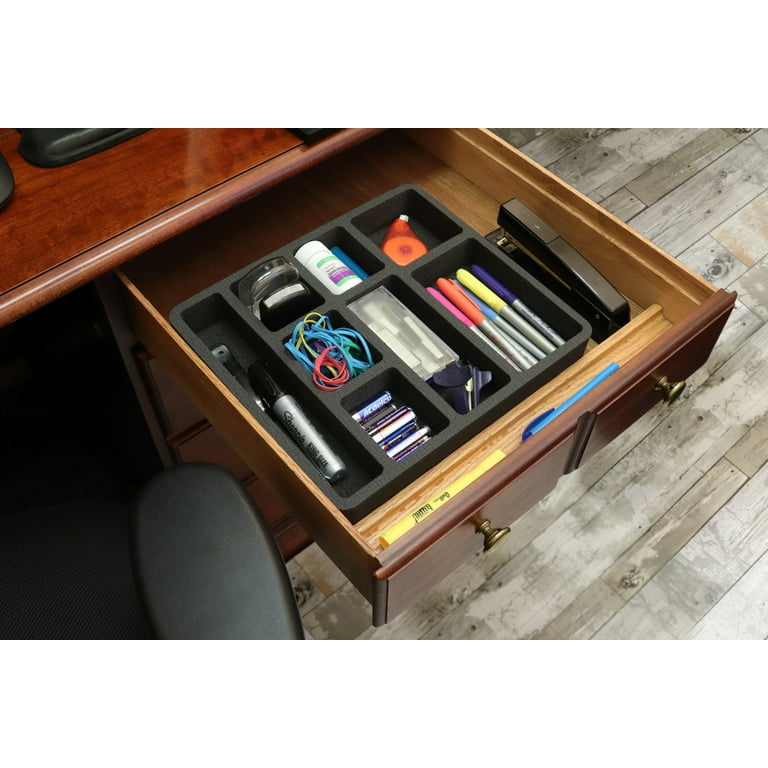 Polar Whale Desk Drawer Organizer Tray Non-Slip Waterproof Insert for  Office Home Shop Garage 12 X 10.5 X 2 Inches Black 8 Compartments Extra Deep  