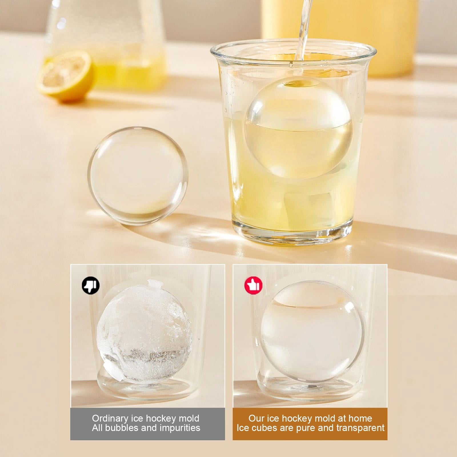 Leakproof Round Ice Ball Mold, Flexible Silicone Freezer Maker With Lid, Slow Melting Sphere Ice Container, Easy Release Bar Tool for Whiskey, Cocktail, Beverage Chilling and Home Bar Use