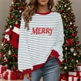 thumbnail image 3 of Uootdi Christmas Long Sleeve Sweatshirts Gift For Women Oversized Embroidered Striped Merry Christmas Letter Printed Pullove r Ugly Xmas Sweater Tops, 3 of 9