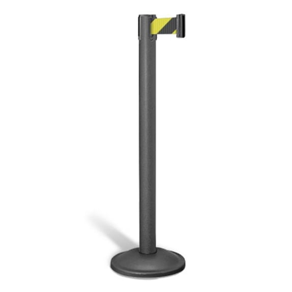 Lavi Industries 26-20400WB-SF Basic 7 Ft. Retractable Belt Stanchion Wrinkle Black, Safety Yellow Hatch Belt