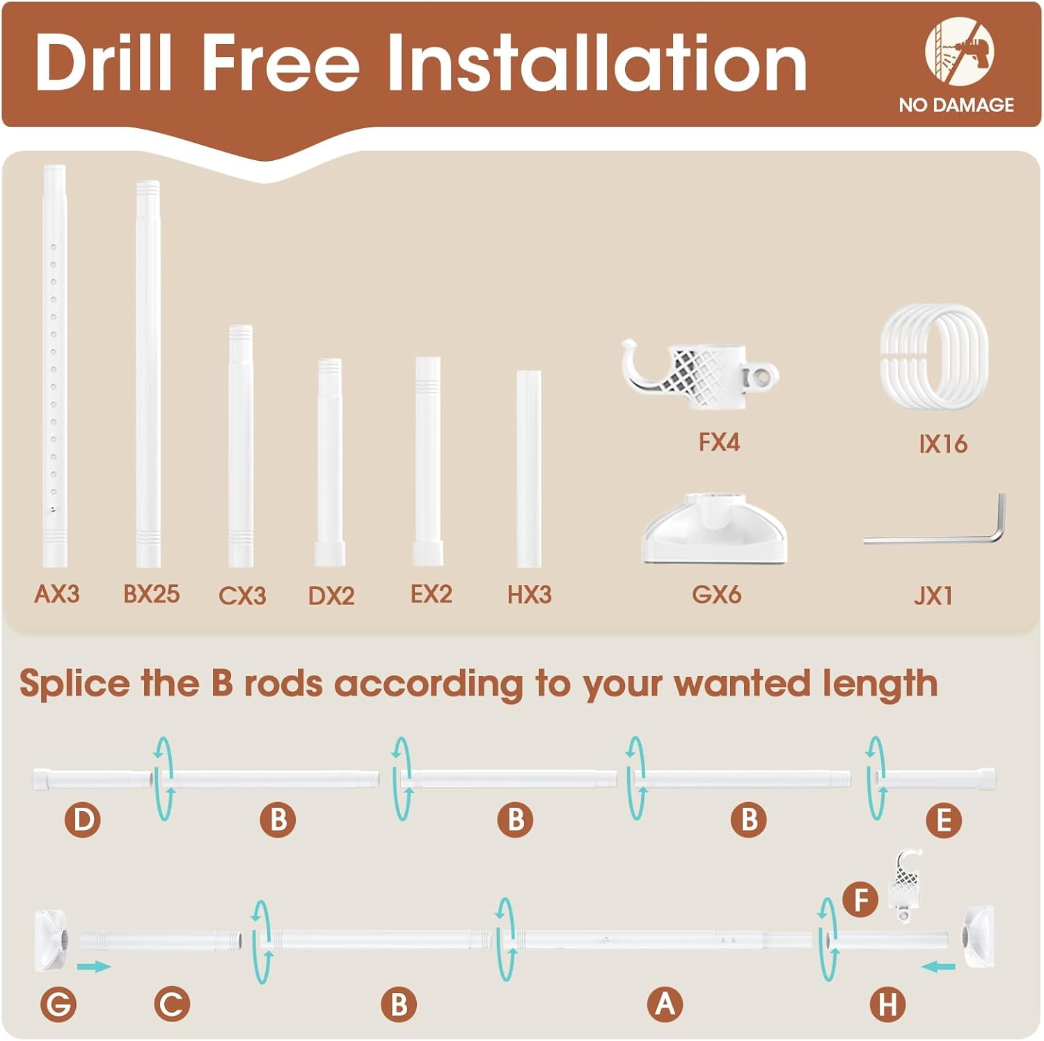 Room Divider No Drilling Curtain Rod Wall Divider for Room Separation, 4-10ft(H) 28-114inch(W) Adjustable, Heavy Duty Partition Space Separator Freestanding Tension Curtain Stand, White