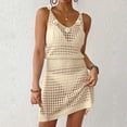 thumbnail image 3 of Swimsuit Coverup for Women Sleeveless Smocked Waist 3d Flower Detail Crochet Knit Mini Dress Beach Cover Up, 3 of 6