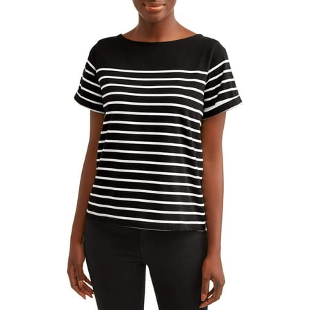 British Boatneck Tee - Time and Tru Women's Short Sleeve Boatneck T-shirt