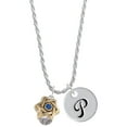 thumbnail image 1 of Delight Jewelry Goldtone Star of David with Blue Crystal Spinner Silvertone Script Initial Disc - P - Charm Necklace, 20"+3", 1 of 4