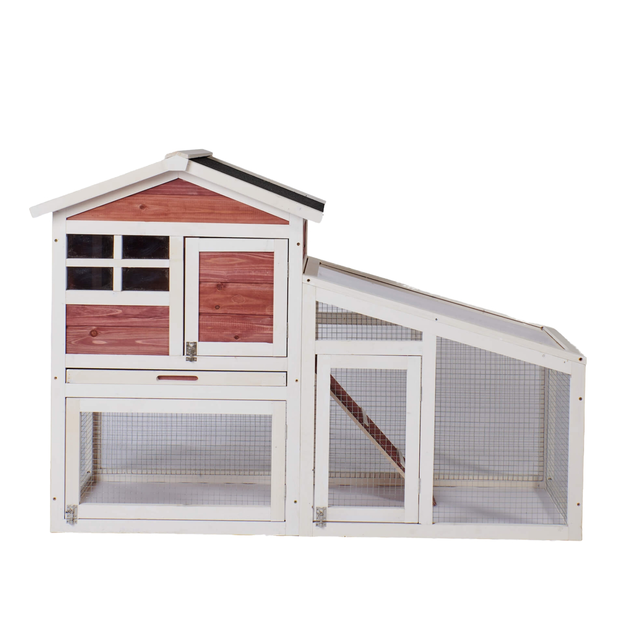 Kadyn Rabbit Hutch Outdoor, Wooden Chicken Coop, Bunny Cage Hen House with Run, Ventilation Door, Removable Tray, Ramp, Sunlight Panel, Backyard Garden Animals Pet Cage, Auburn