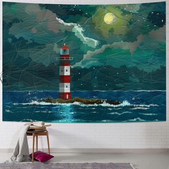 Patifu Lighthouse Ocean Sky Tapestry Wall Hanging Unique Style Graphic Tapestries Home Wall Decor Art for Living Room Bedroom Apartment Farmhouse Dorm 40x30inch