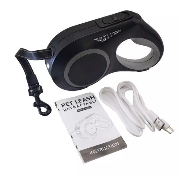 Ekha 16.5 ft Retractable Dog Leash with Flashlight Anti-Slip Handle for Dogs up to 110 lbs, 360° Tangle-Free One Button Brake & Lock Black