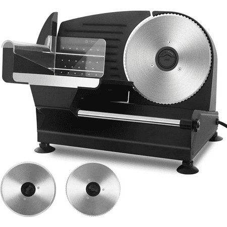 FOHERE Meat Slicer, 200W Deli & Food Slicer With Three 7. 5inch Stainless Steel Blades and Food Tray, Black