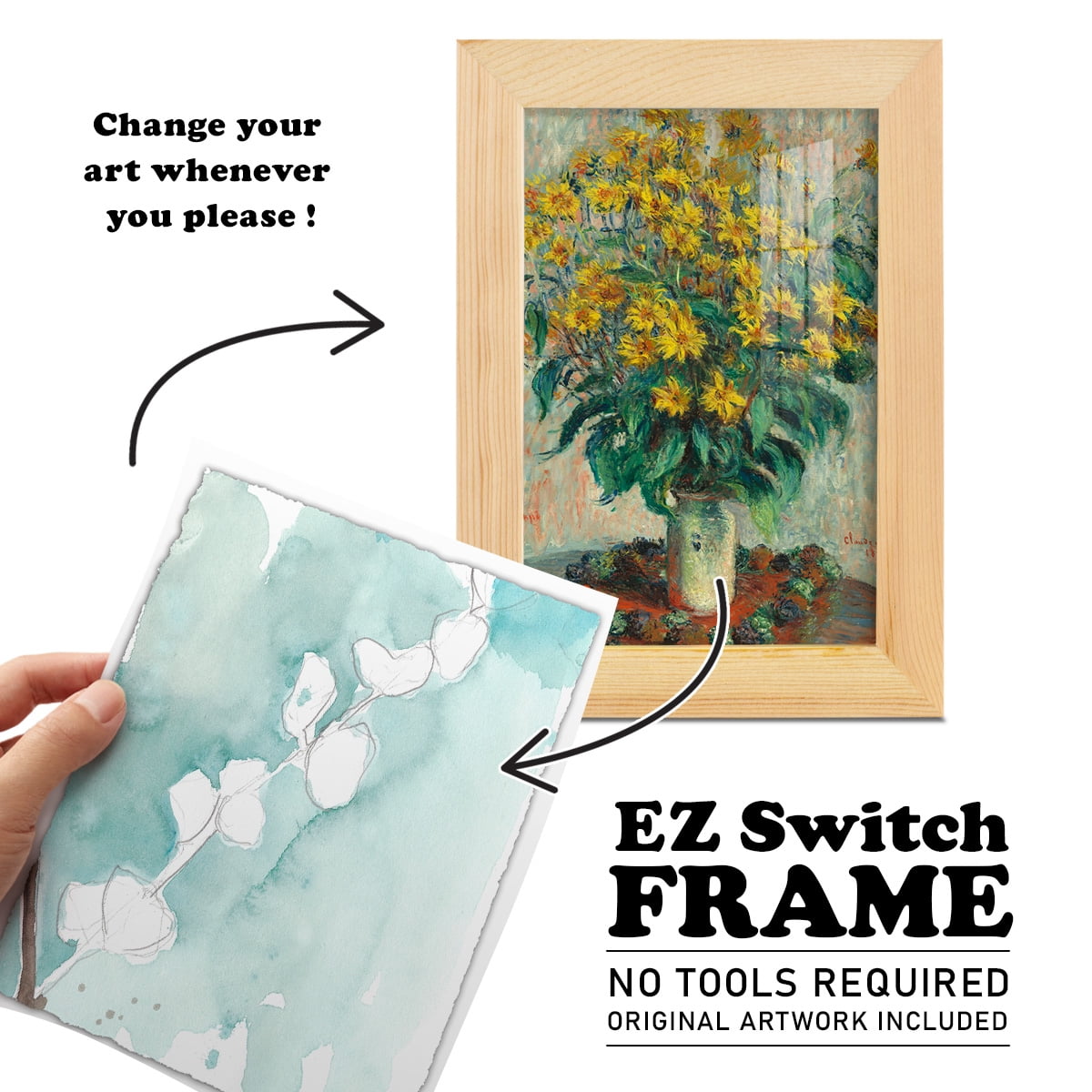 Ginkgo on Dusty Teal V - Framed Print w/glass - Natural Wood