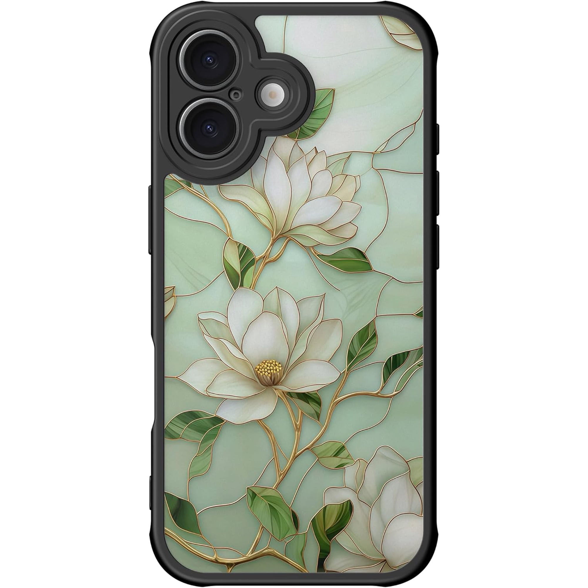 for iPhone 16 Case Cute, Aesthetic Floral Hard Shell, Compatible with Magsafe, Trendy Unique Cool Retro Coquette Protective Slim Phone Cover for Women Girls, Vintage Magnolia Flowers