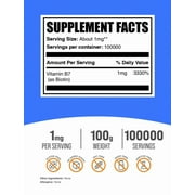 BulkSupplements Pure Biotin Powder - 1mg per Serving - 100 Grams (3.5 oz) - 100000 Servings