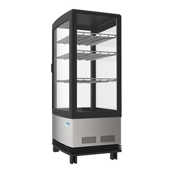 Pemberly Row LED Metal Countertop Refrigerator Display Case in Black/Silver