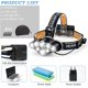 thumbnail image 2 of Linterna frontal recargable, linterna frontal de 8 LED, 18000 lúmenes, 8 modos con luces rojas blancas, cable USB, lámpara frontal impermeable para acampar al aire libre y ciclis, 2 of 3