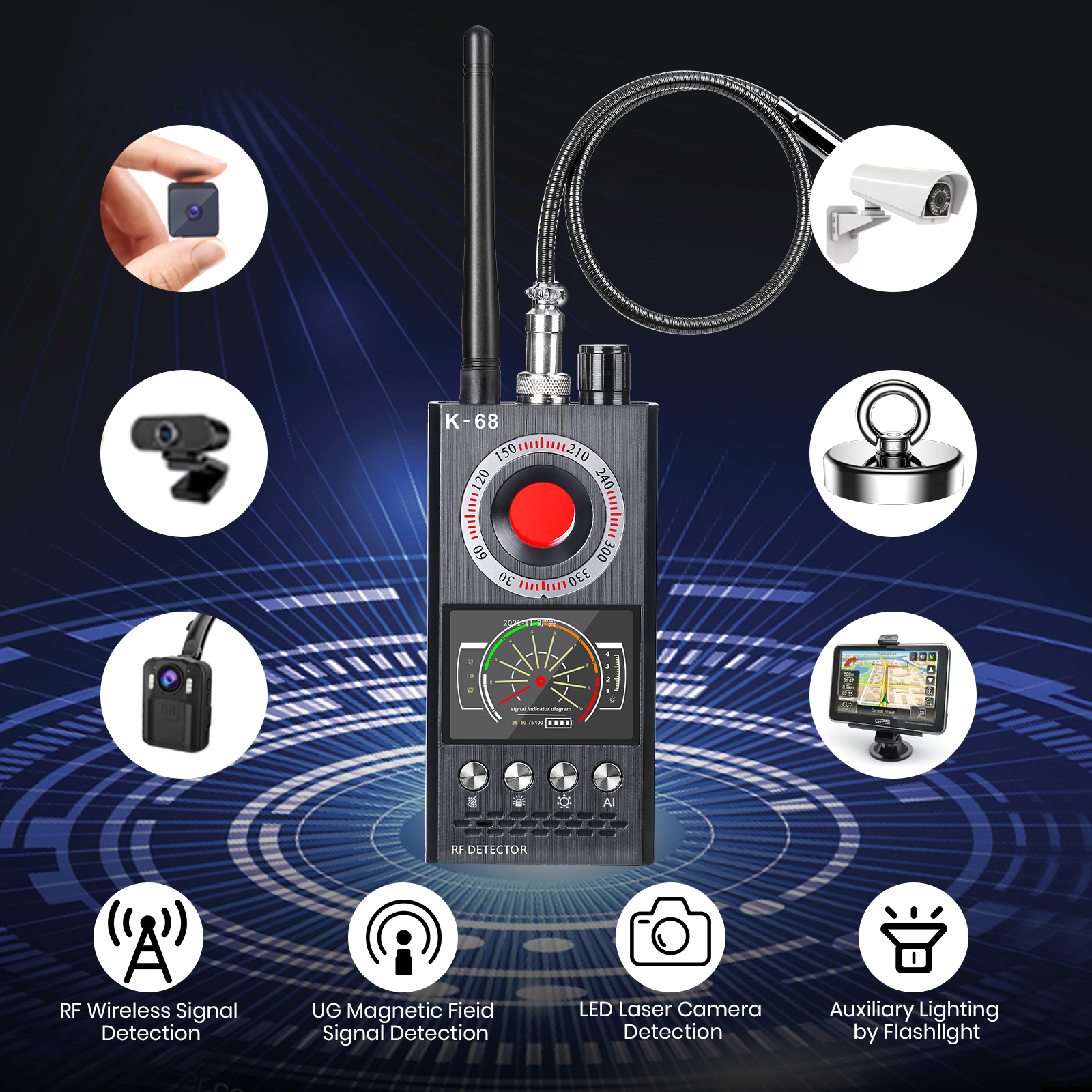 Bug Detector Upgraded Anti Spy Detector  Listening Device Finder GPS  Camera  Finder Hidden Camera Detector Finder Automatic Detection and Scanning 