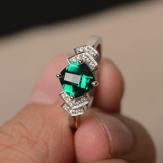 HeartsAndYou 2ct Natural Green Emerald Proposal Engagement Ring 100% 14k SOLID White Gold
