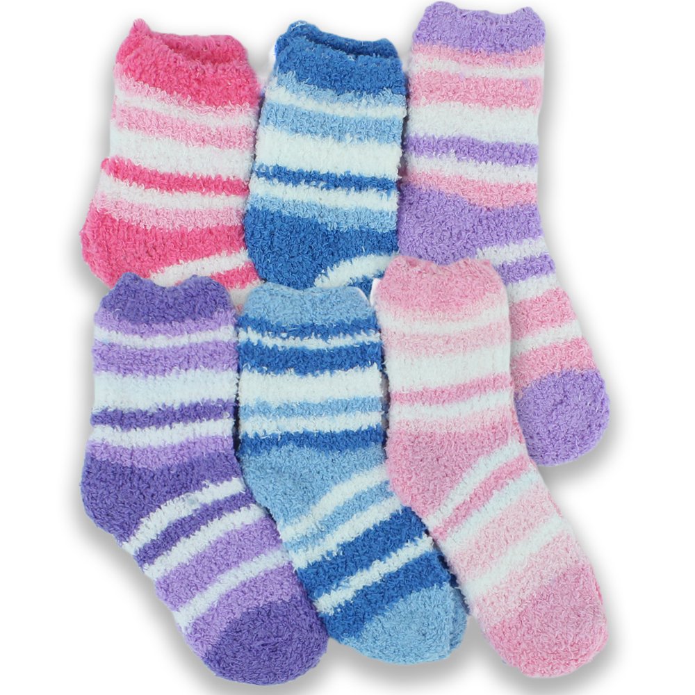 bogo Brands Kids Fuzzy Socks 6 Pack Fits Ages 48 Colorful Striped