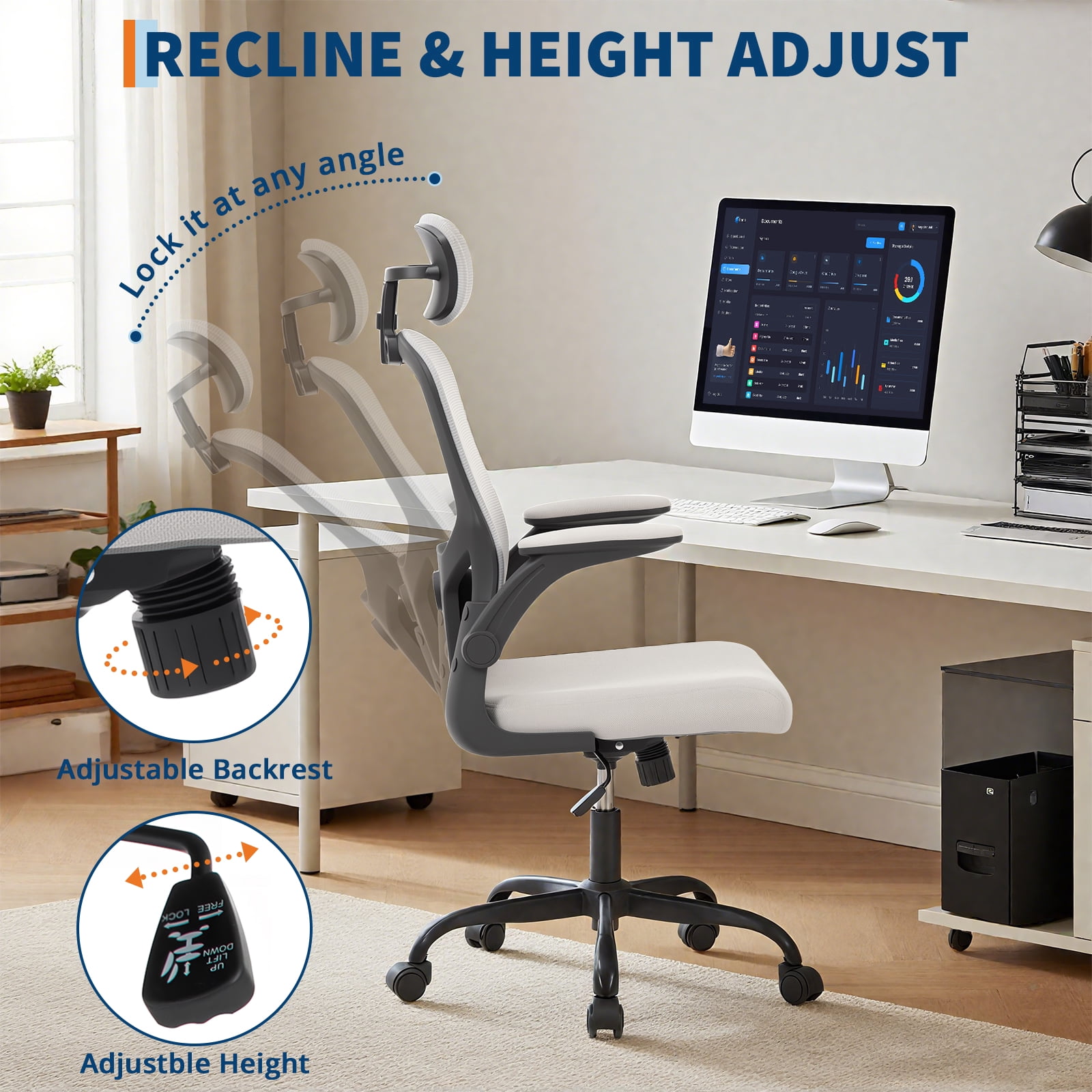 Garvee Ergonomic Office Chair with Adjustable HeadRest Lumbar Support, High Back Computer Chair for Desk and Home Office, Comfortable Rolling Chair for Standing Desk & Office Supplies Grey
