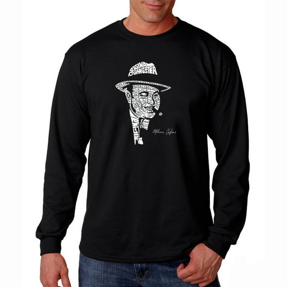 LA Pop Art Men's Word Art Long Sleeve T-shirt - AL CAPONE-ORIGINAL GANGSTER