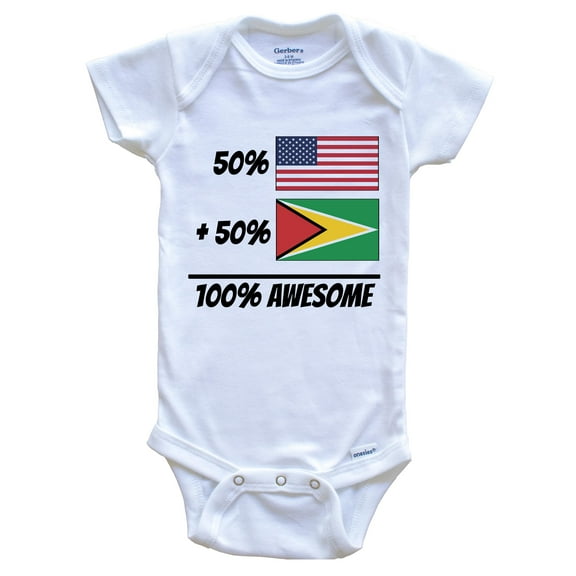 50% American Plus 50% Guyanese Equals 100% Awesome Cute Guyana Flag Baby Bodysuit, 0-3 Months White